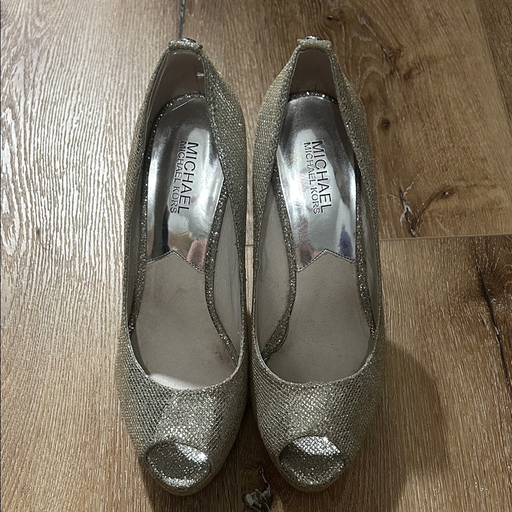 Michael Kors Shimmering Gold Peep Toe Heels